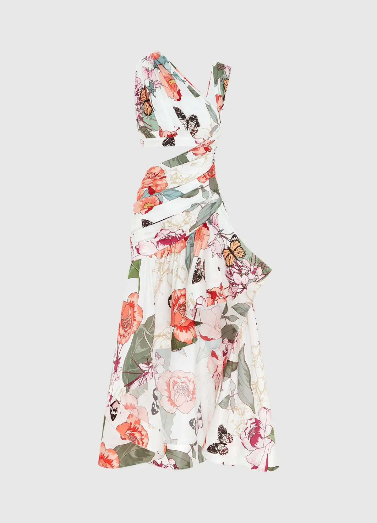 Leo Lin  Tyler Asymmetric Gown Lush Print in White Size 8  - Image 1