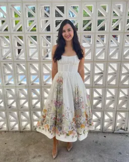 Zimmermann Natura Ruched Midi Dress in Ivory Wild Flowers Size 1 / 10 AUD for rent on The Volte - image 1