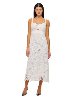 Leo Lin Iris Lace Ruched Bust Midi Dress White Size 8 for rent on The Volte - image 1