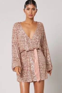 Winona Stellina Long Sleeve Dress Rose Gold Sequin Size M/ AU 10 for rent on The Volte - image 2