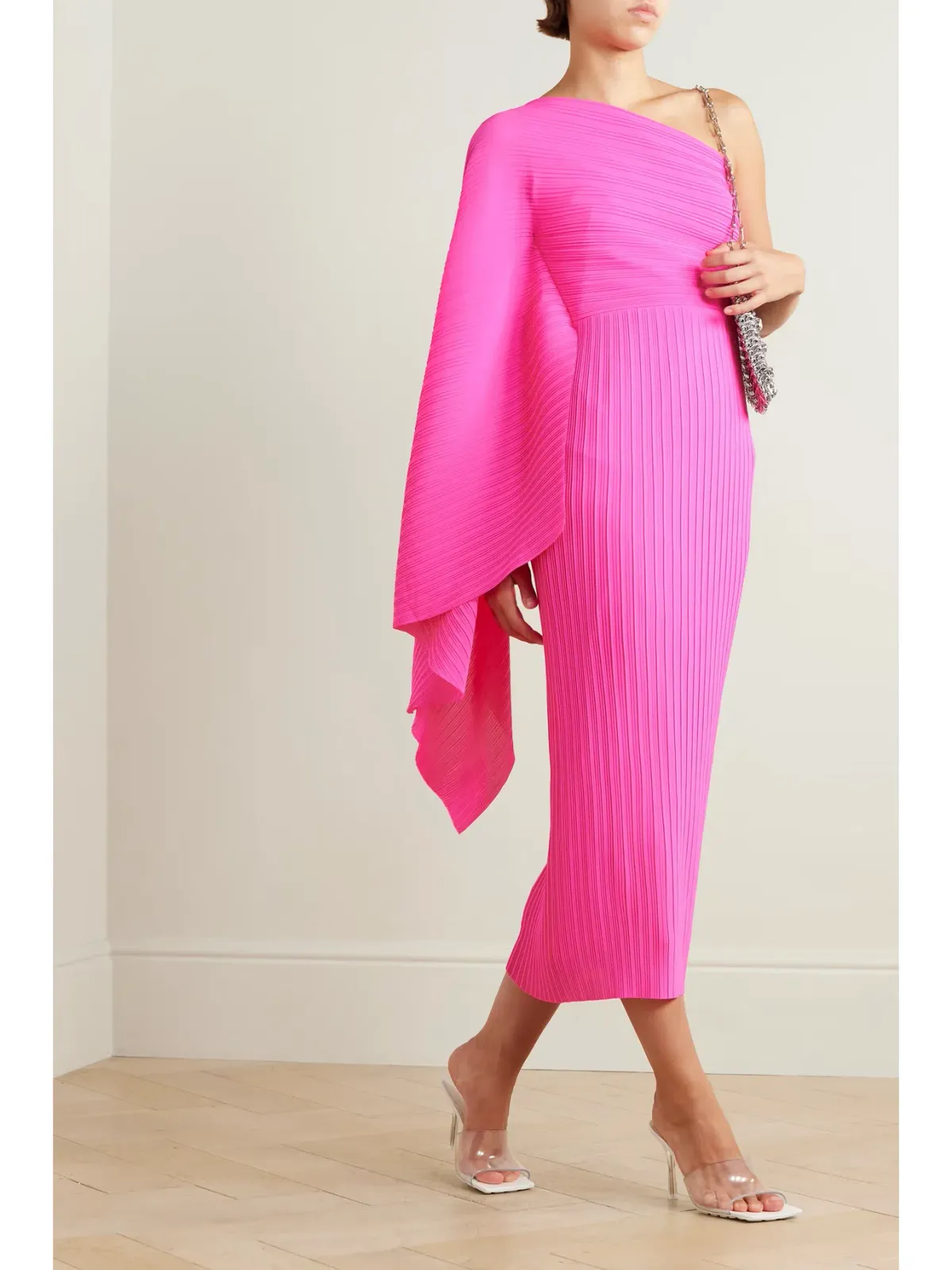 Solace London Lenna Lady One-sleeve Draped Midi Dress  Pink Size Au 8 - Image 1