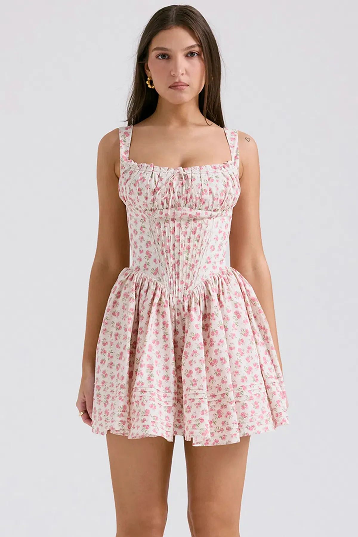 House of CB Natassia Cotton Mini Dress White Rosebud Print Size 8 - Image 2