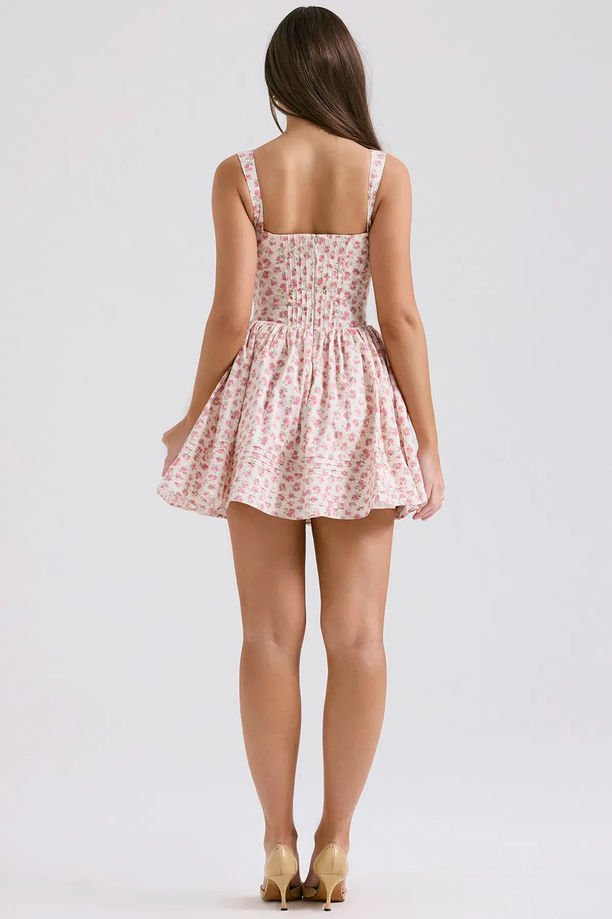 House of CB Natassia Cotton Mini Dress White Rosebud Print Size 8 - Image 3