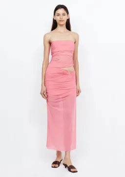 Bec & Bridge Iona Strapless Midi Dress in Grapefruit Pink Size AU 8 for rent on The Volte - image 1