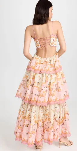 Zimmermann Laurel Frill Gown Pink Green Floral Size 0 / AU 8 for rent on The Volte - image 4