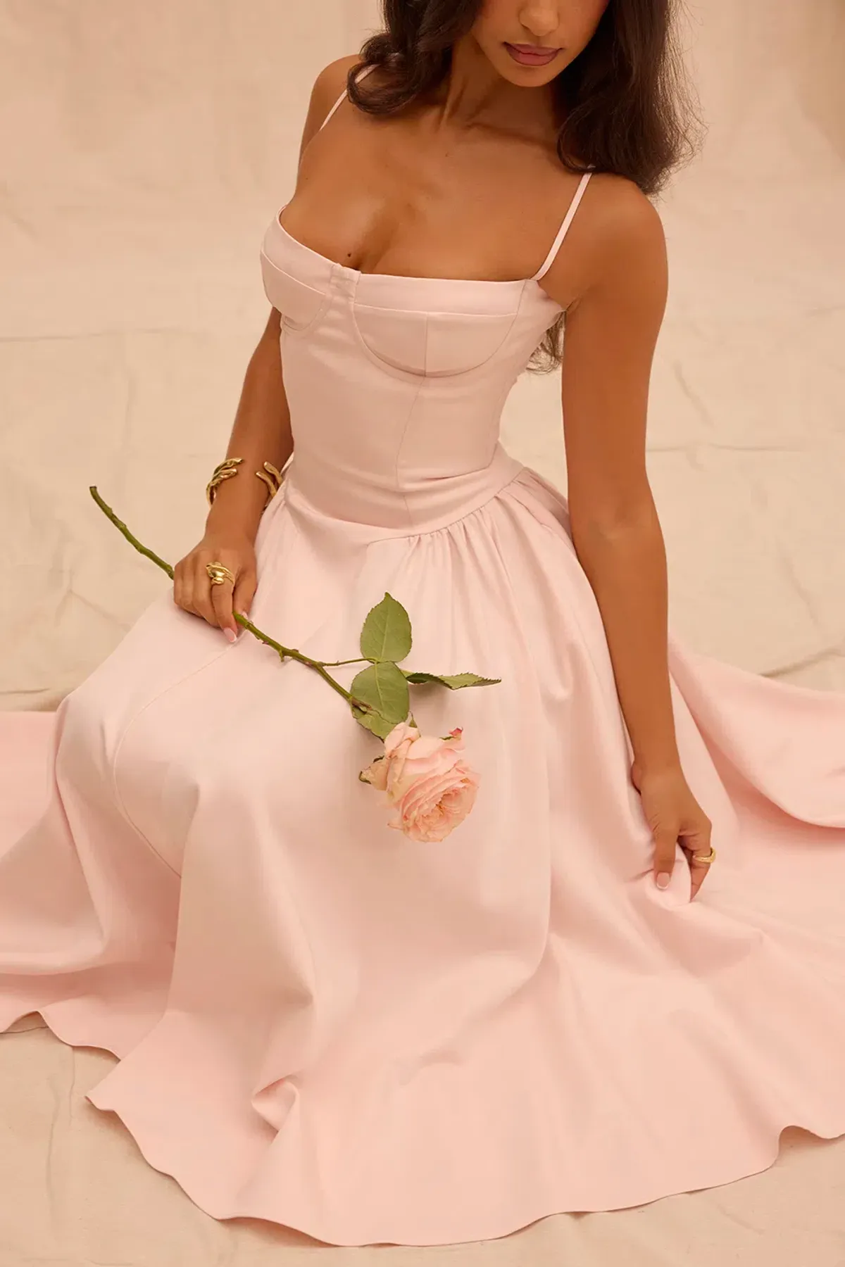 House Of CB Samaria Parfait Twill Corset Midi Dress Peach Size S / AU 8 - Image 4