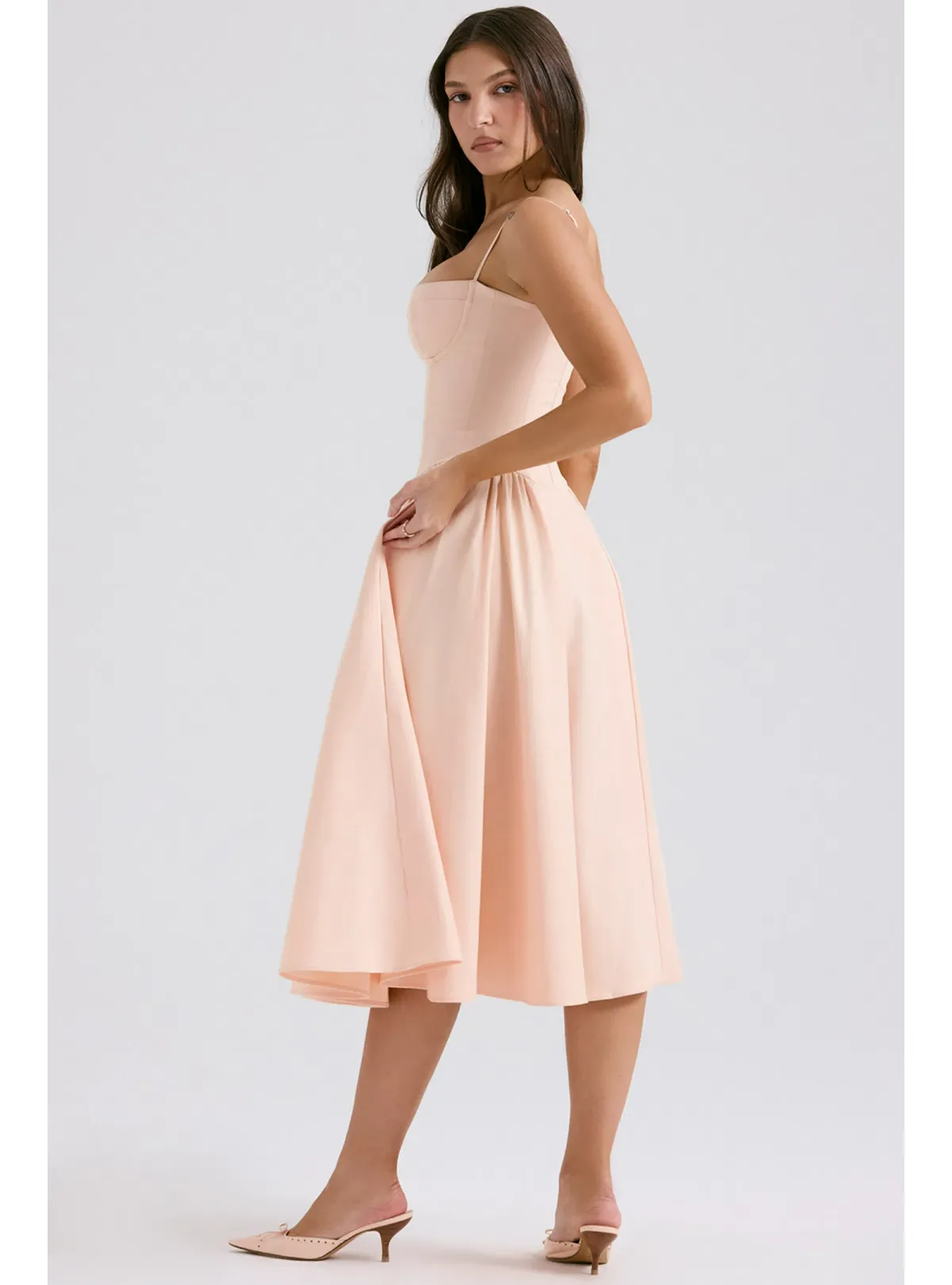 House Of CB Samaria Parfait Twill Corset Midi Dress Peach Size S / AU 8 - Image 3