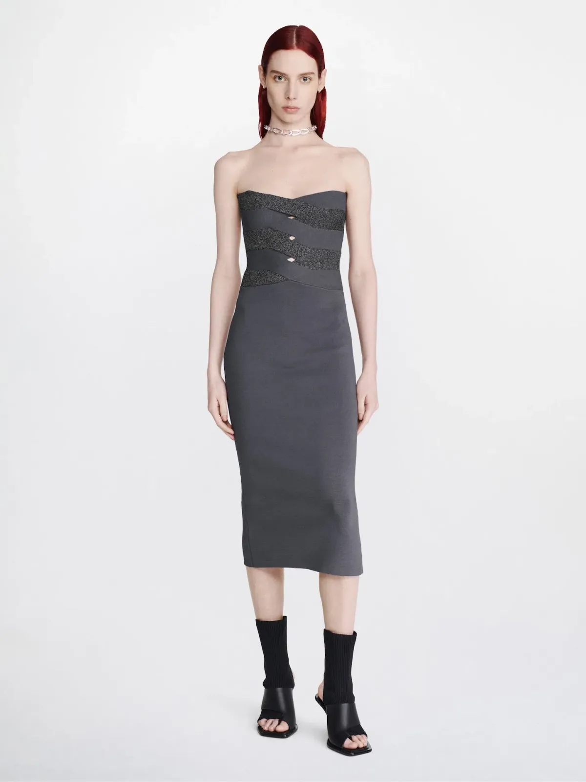 Dion Lee Reflective Interlocking Weave Midi Dress Asphalt Black Size XS / AU 6 - Image 1
