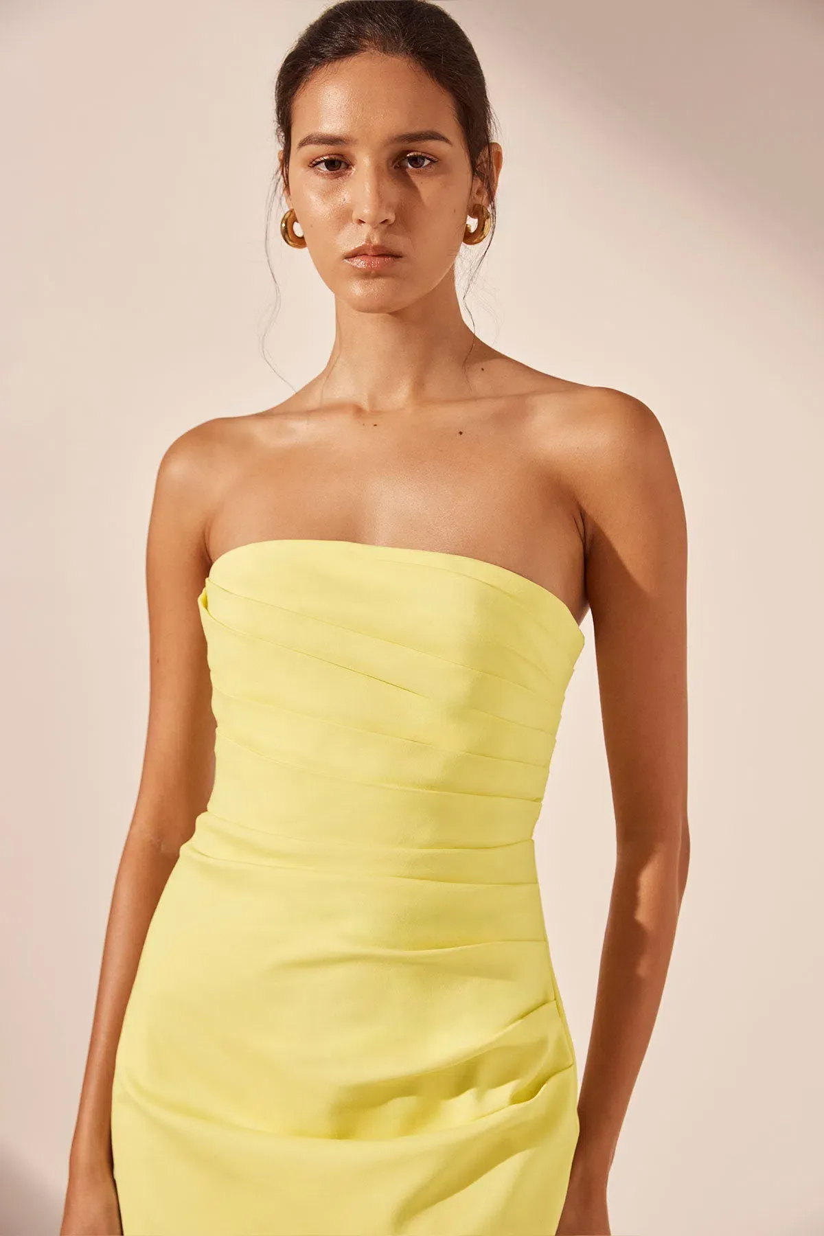 Shona Joy Lani Strapless Draped Maxi Dress Lemon Size 8 - Image 2