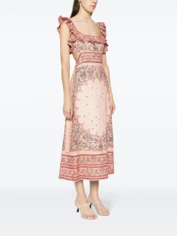 Zimmermann Matchmaker Frilled Midi Dress in Pink Bandana Size 2 / AU 12 for rent on The Volte - image 1
