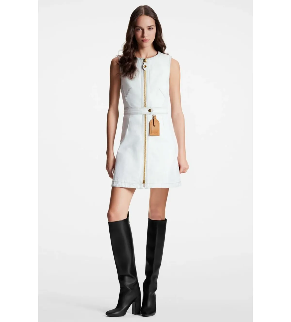 Louis Vuitton Bleached Denim Zip-Up Mini Dress White Size 10 - Image 1