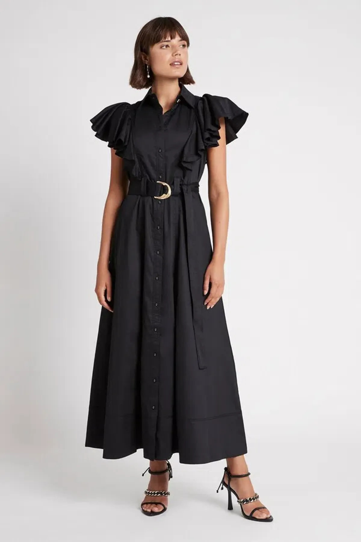Aje Kindred Frill Sleeve Midi Dress Black Size 6 - Image 1