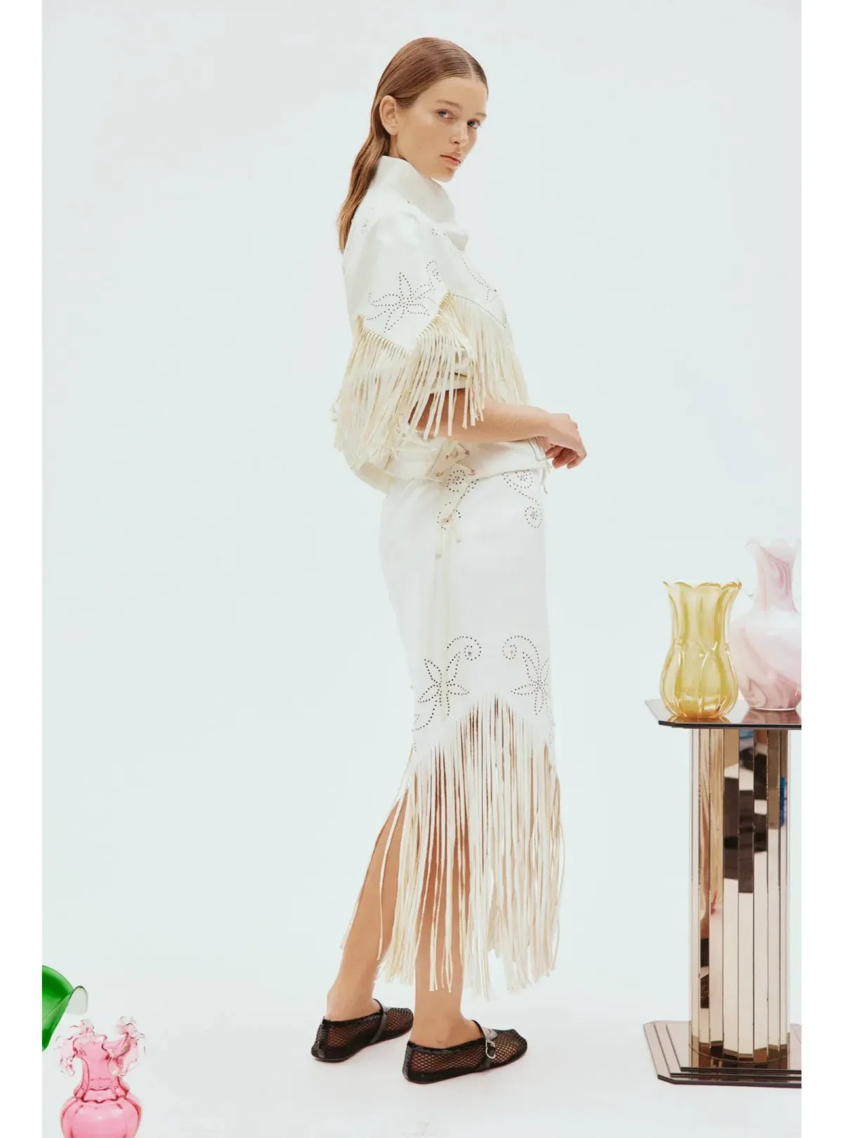 Alemais Barbara Fringe Jacket Cream Size AU 10 - Image 3