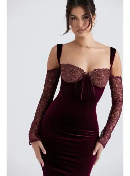 House Of CB Ivy Velvet Maxi Dress Black Cherry Size AU 6 for rent on The Volte - image 2
