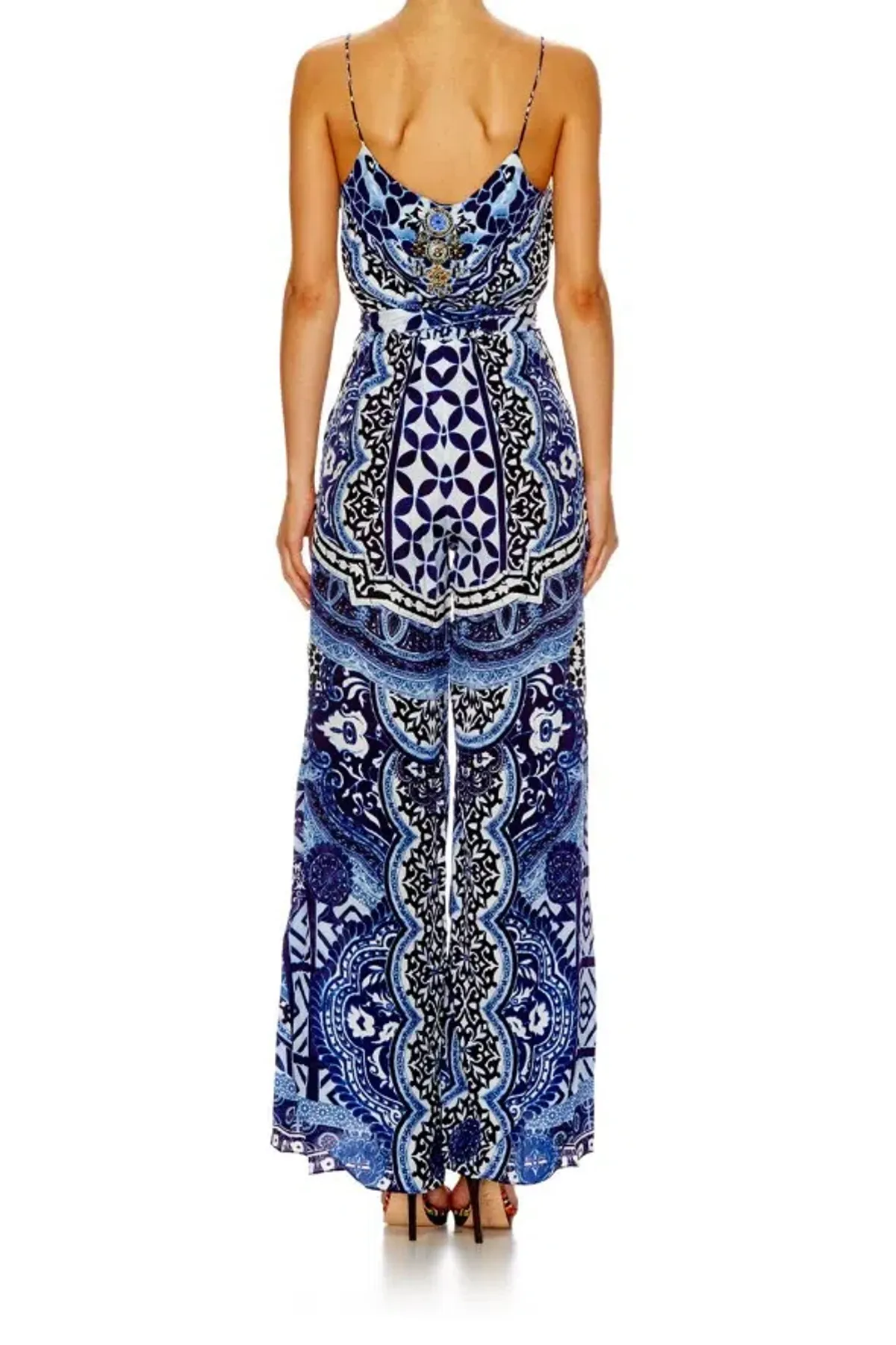 Camilla Under the Medina Moon Wide Leg Jumpsuit Blue Print Size 10 - Image 3