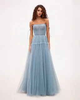 Milla Ocean Wave Tie-straps Tulle Prom Dress Blue Size M / AU 10 for rent on The Volte - image 1
