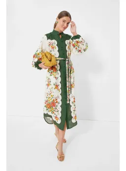 Alemais Elisabetta Belted Linen Midi Shirt Dress Floral Print Size AU 8 for rent on The Volte - image 2