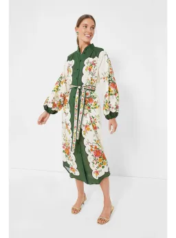 Alemais Elisabetta Belted Linen Midi Shirt Dress Floral Print Size AU 8 for rent on The Volte - image 1