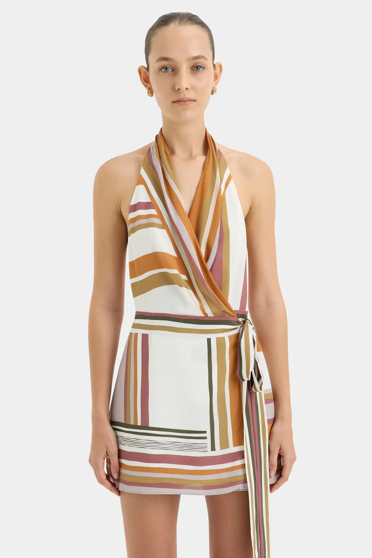 Sir the Label Caprera Wrap Halter Mini Dress Milazzo Stripe Size 8 - Image 3