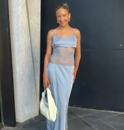 Bec and Bridge Mari Lou Asym Sheer Panel Maxi Dress in Dove Blue Size 8 for rent on The Volte - image 5