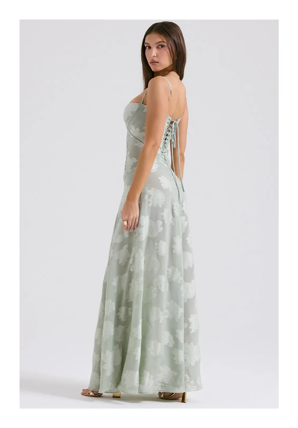 House of CB Seren Lace Back Maxi Dress in Pistachio Pale Green in Size S / AU 8 - Image 2