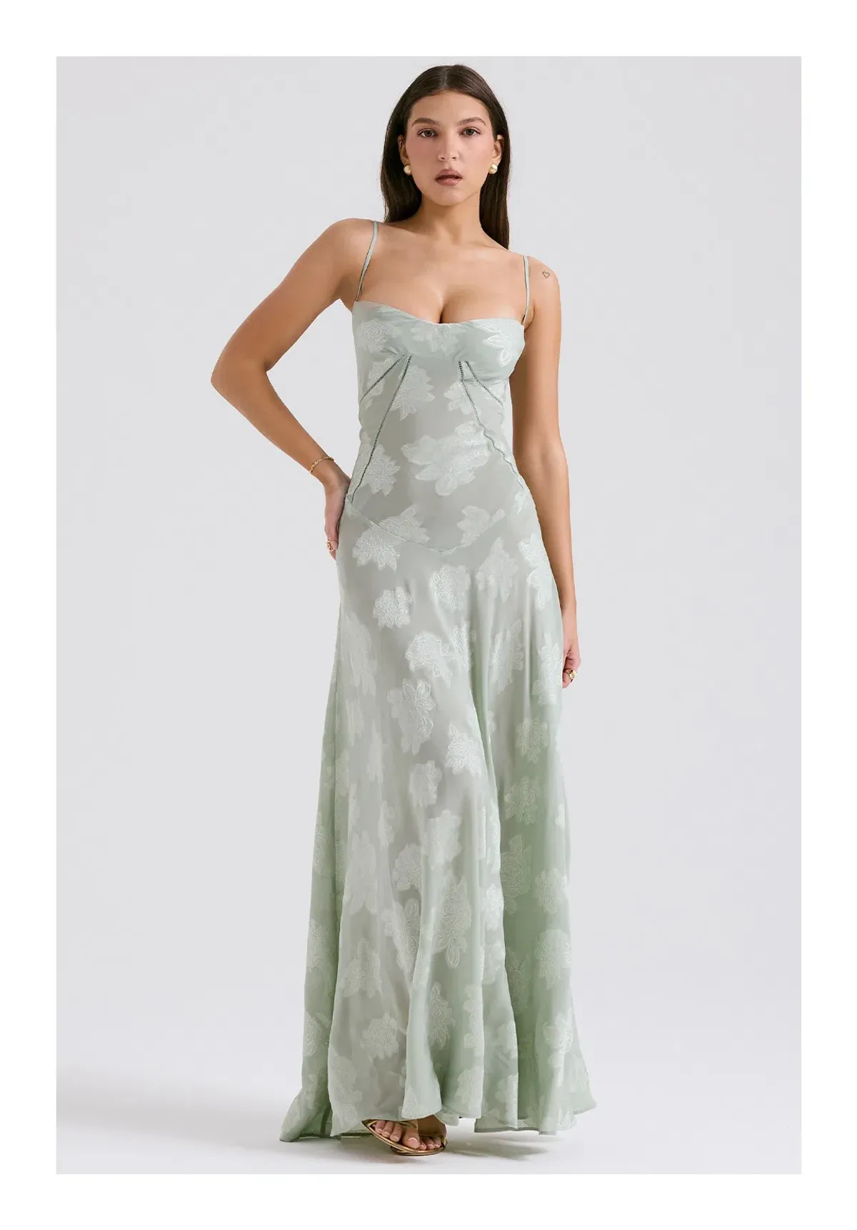 House of CB Seren Lace Back Maxi Dress in Pistachio Pale Green in Size S / AU 8 - Image 1