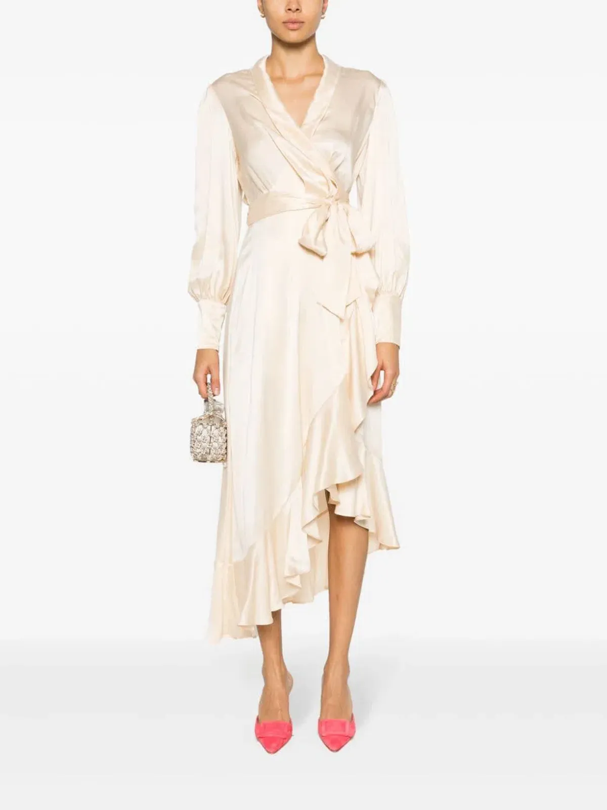 Zimmermann Silk Wrap Midi Dress Beige Size 1 / AU 10 - Image 1