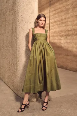 AJE Nova Tie Back Midi Dress in Deep Olive Size 8 for rent on The Volte - image 3