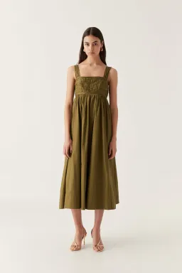 AJE Nova Tie Back Midi Dress in Deep Olive Size 8 for rent on The Volte - image 2