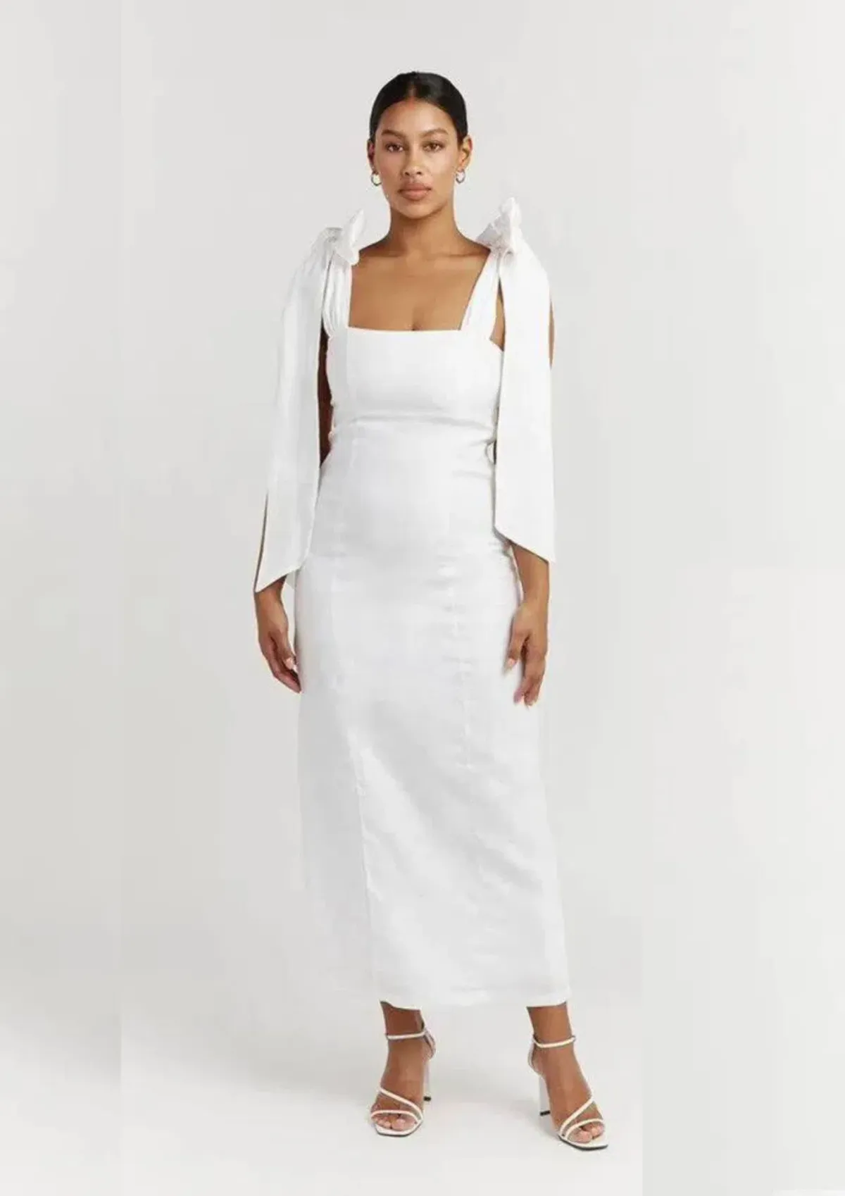 Dissh Aisle Linen Bow Midi Dress White Size 12 - Image 4