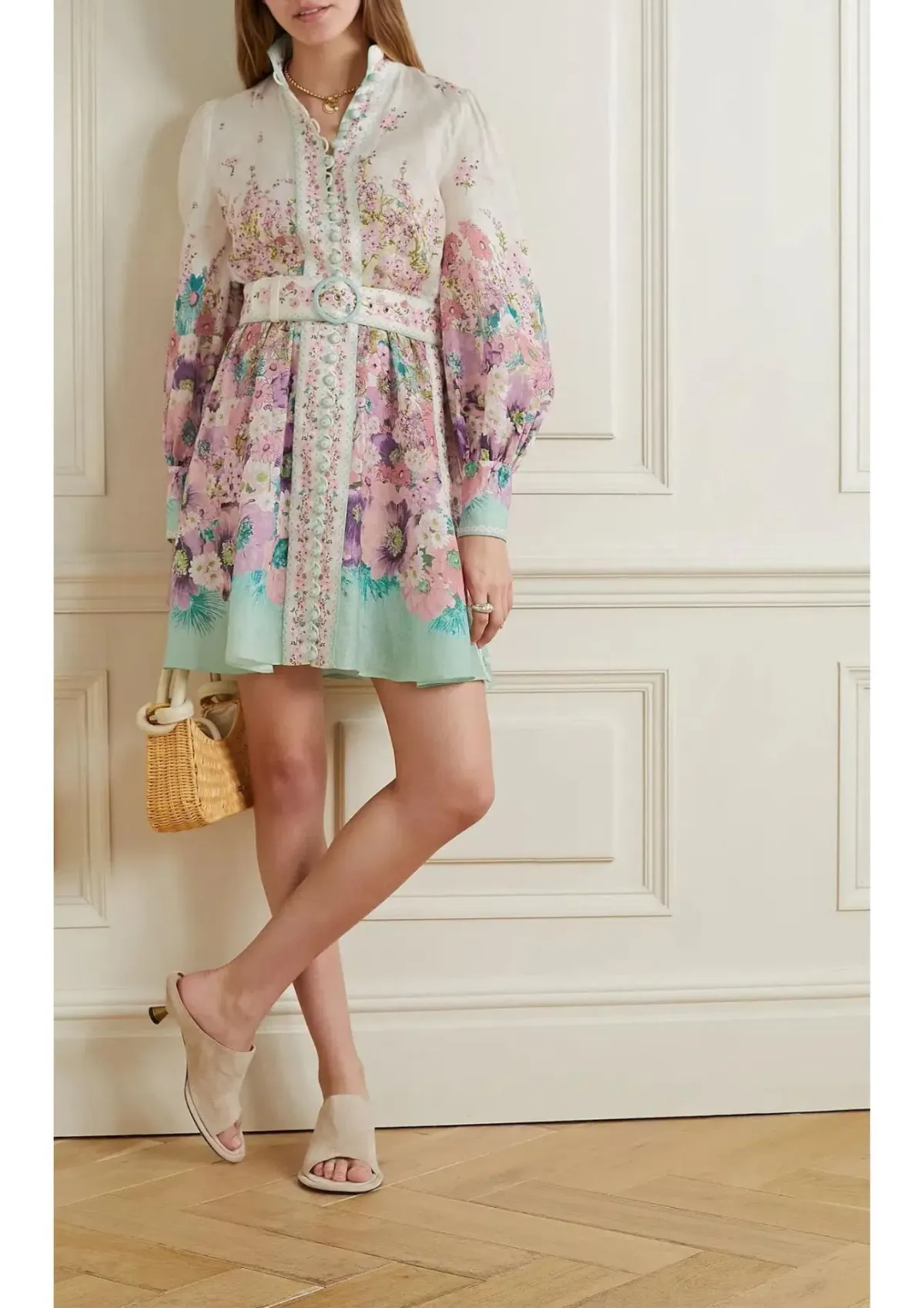 Zimmermann Jude Buttoned Mini Dress Aqua Gradient Floral Size 2 / AU 12 - Image 2