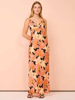 Shona Joy Rosa Silk Plunged Double Strap Maxi Dress in Coral Pink/Multi Size 8 for rent on The Volte - image 1