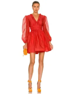 Zimmermann Prima Frill V Neck MIni Dress in Tomato Size 3 / AU 14 for rent on The Volte - image 2