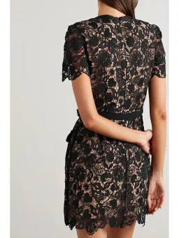 Self Portrait Embellished Belted Guipure Lace Mini Dress Black Size 6 for rent on The Volte - image 2