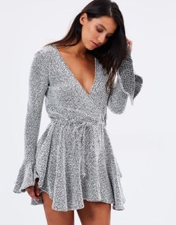 Shona Joy's Bonnie Frill Cuff Drawstring Mini Dress Silver Size 6 for rent on The Volte - image 3