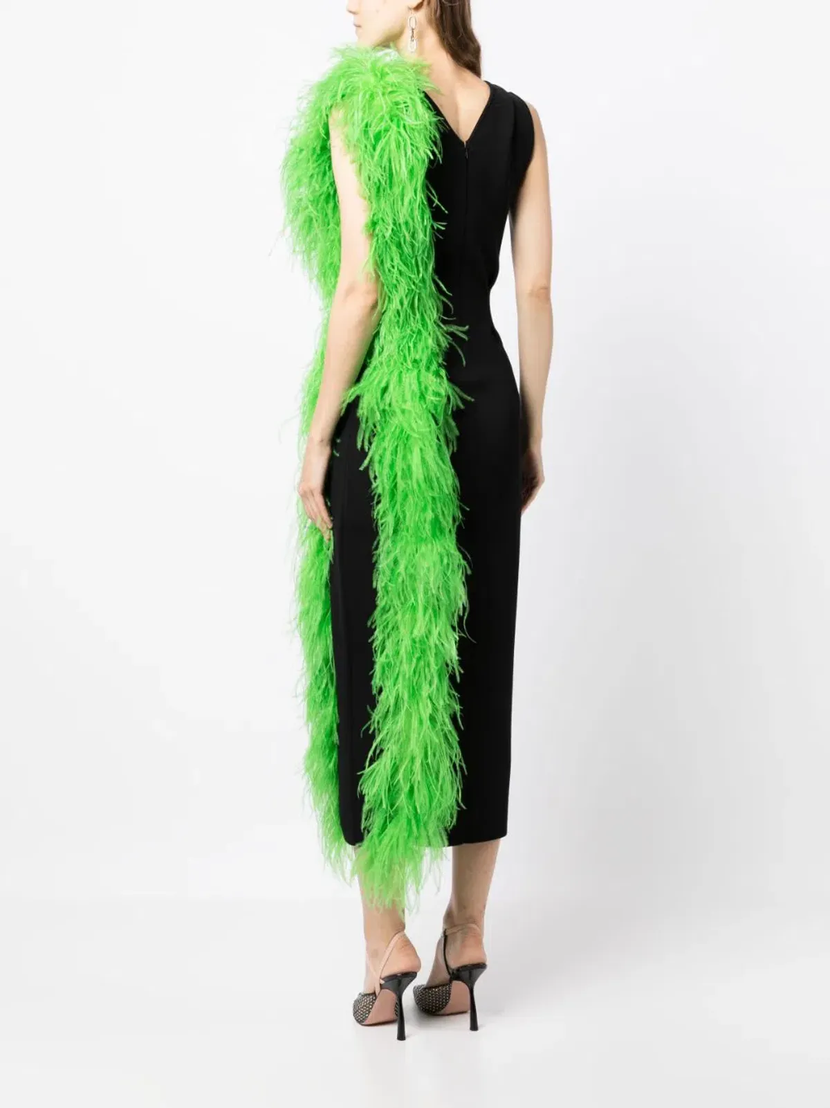 Rachel Gilbert Elcie Feather Trim Midi Dress Black/Green Size 10 - Image 2