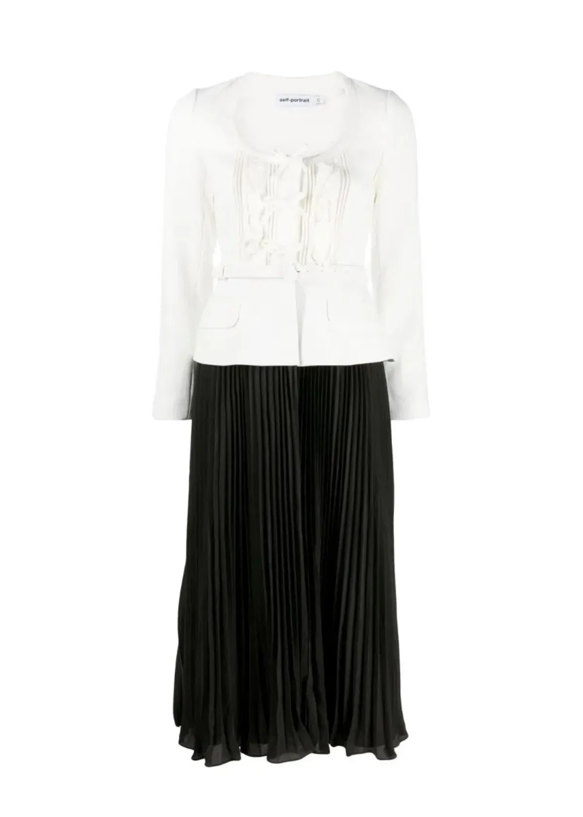 Self-Portrait Pleated Skirt Midi Dress Cream and Black Size 16 - Image 3
