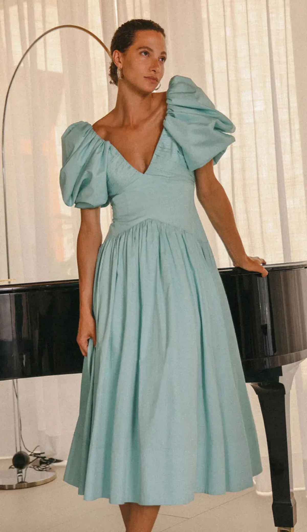 Aje Gabrielle Plunge Midi Dress Spearmint Blue Size 8 - Image 4