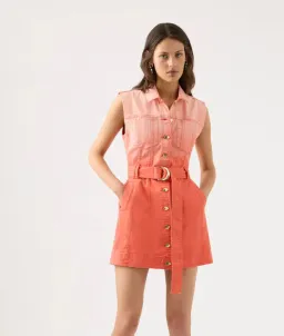 Aje Ember Ombré Denim Mini Dress Coral Sunset Size 12 for rent on The Volte - image 2