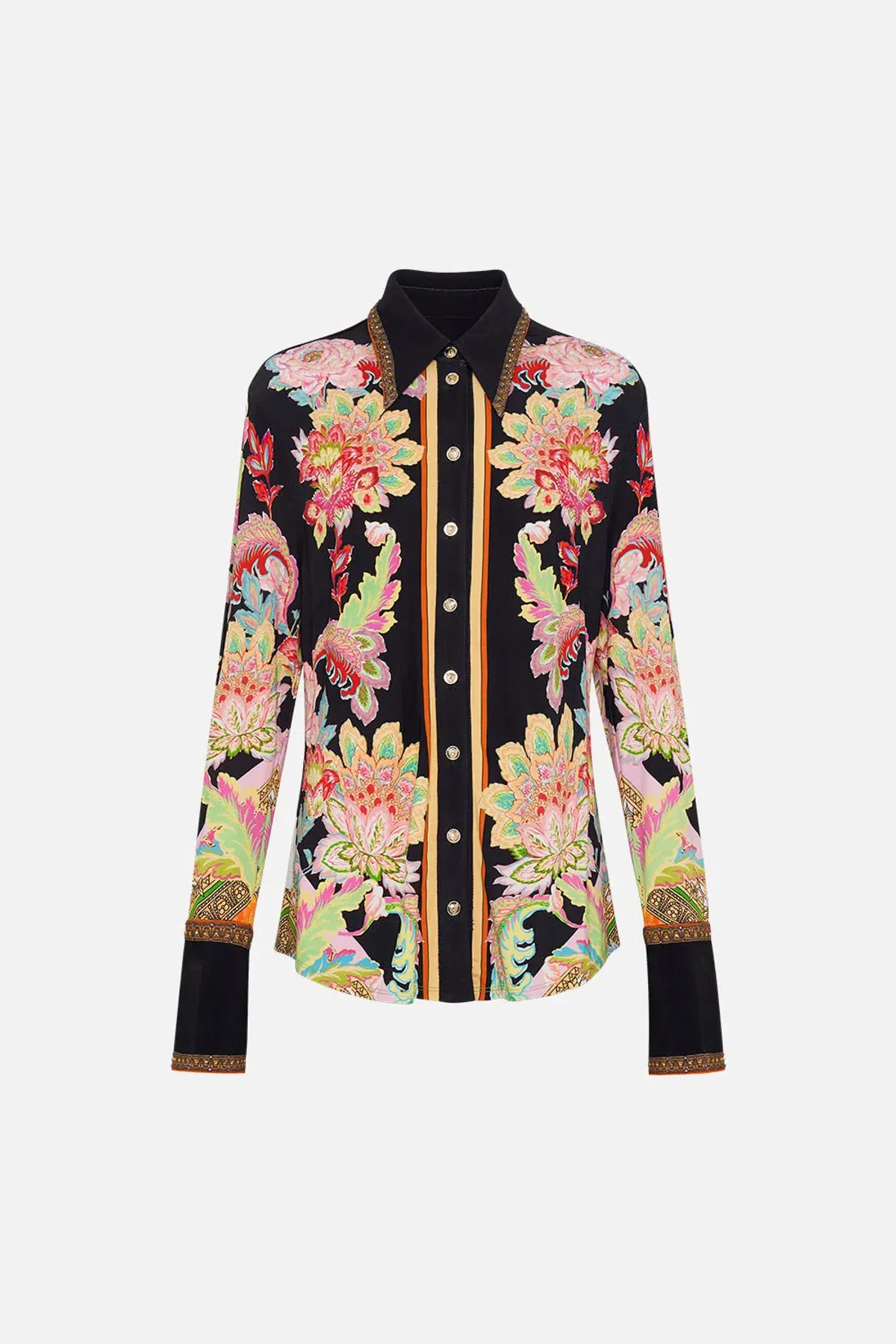 Camilla Sundowners In Sicily Fitted Jersey Shirt & Flare Pant Set Multi Floral Size S / AU 10 - Image 5