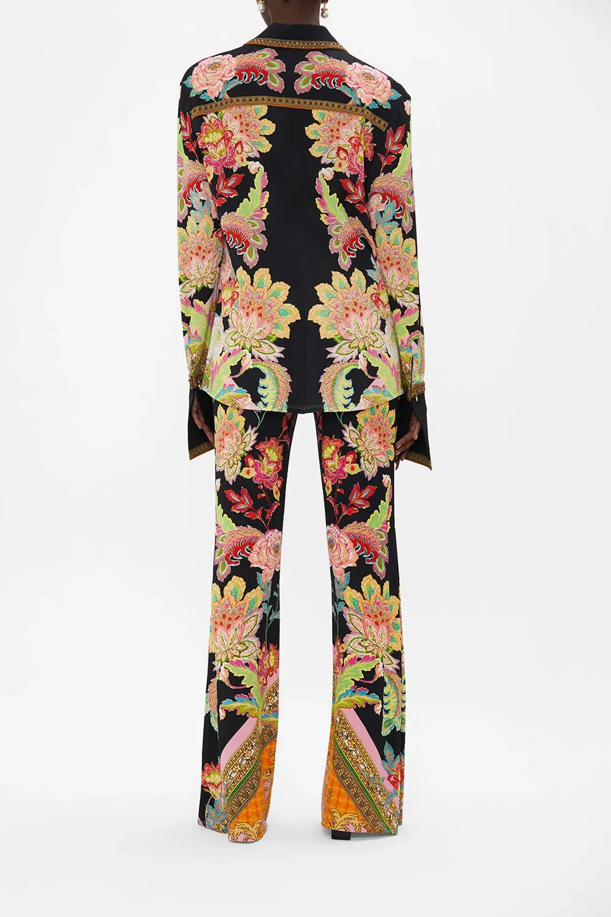 Camilla Sundowners In Sicily Fitted Jersey Shirt & Flare Pant Set Multi Floral Size M / AU 12 - Image 3