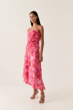 Aje Charmed Rosette Ruffle Bustier and Valeria Asymmetric Midi Skirt Set Misty Rose Size 16  for rent on The Volte - image 1