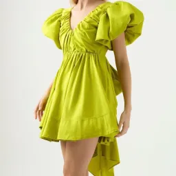 Aje Gretta Bow Back Mini Dress Chartreuse Green Size 16 for rent on The Volte - image 4