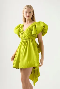 Aje Gretta Bow Back Mini Dress Chartreuse Green Size 16 for rent on The Volte - image 2