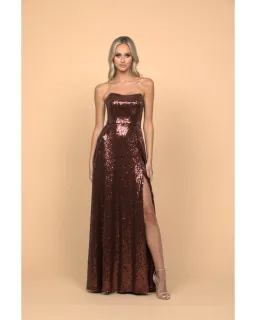Bariano Miya Strapless Flowy A-line Gown In Chocolate Size AU 14 for rent on The Volte - image 1