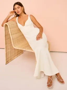 Issy Cupped Rib Maxi Dress In Off White Size 14 for rent on The Volte - image 1