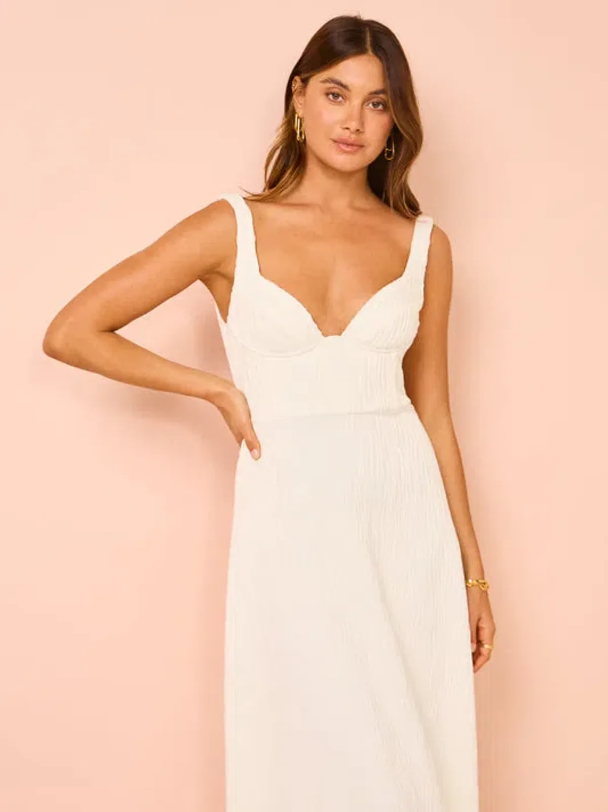 Issy Cupped Rib Maxi Dress In Off White Size 14 - Image 3
