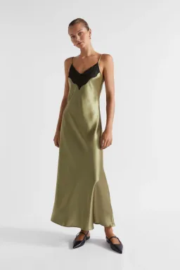 SEED Satin Lace Trim Slip Dress pistachio size 4 for rent on The Volte - image 1
