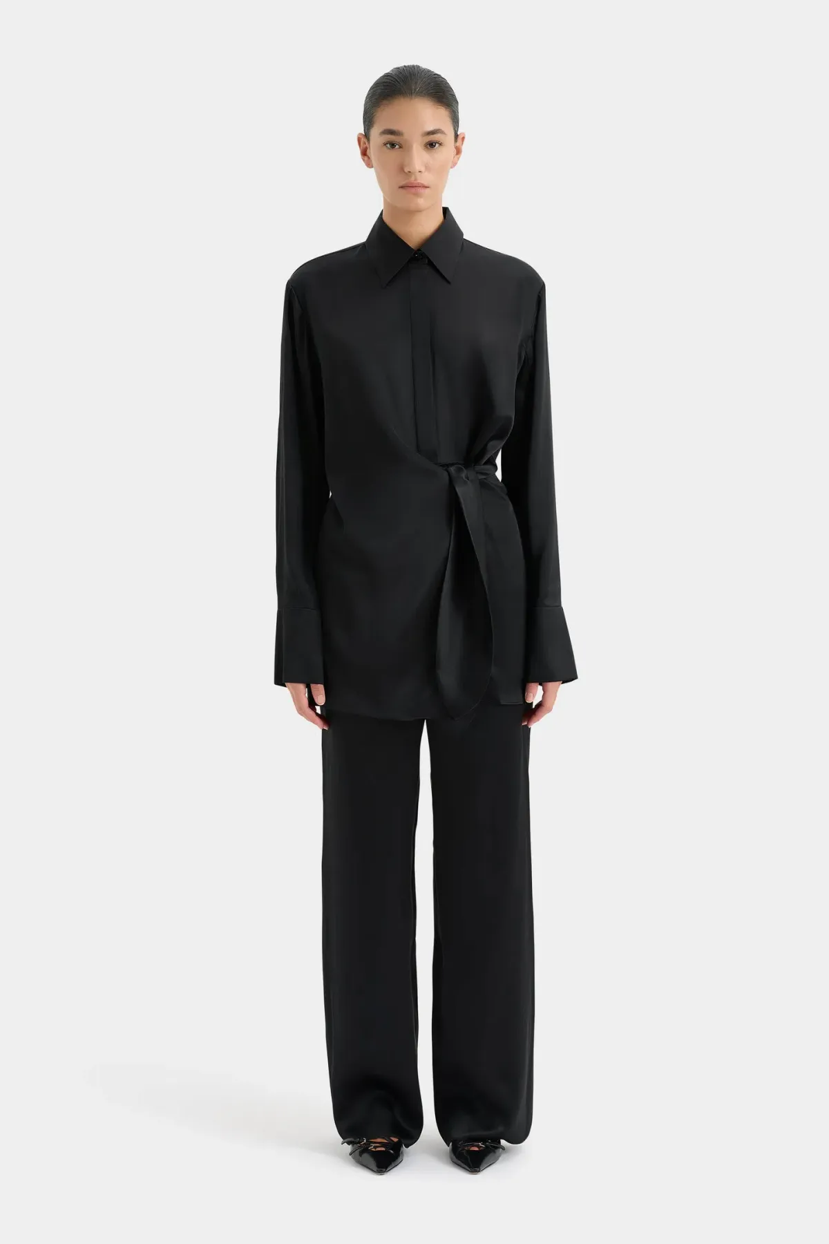 Sir the Label Sorrento Shirt Dress and Pant Set in Black Size AU 10 - Image 1