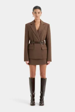 Sir the Label Bromley Tailored Blazer, Mini Skirt and Bodice Set Chocolate Size AU 10  for rent on The Volte - image 1